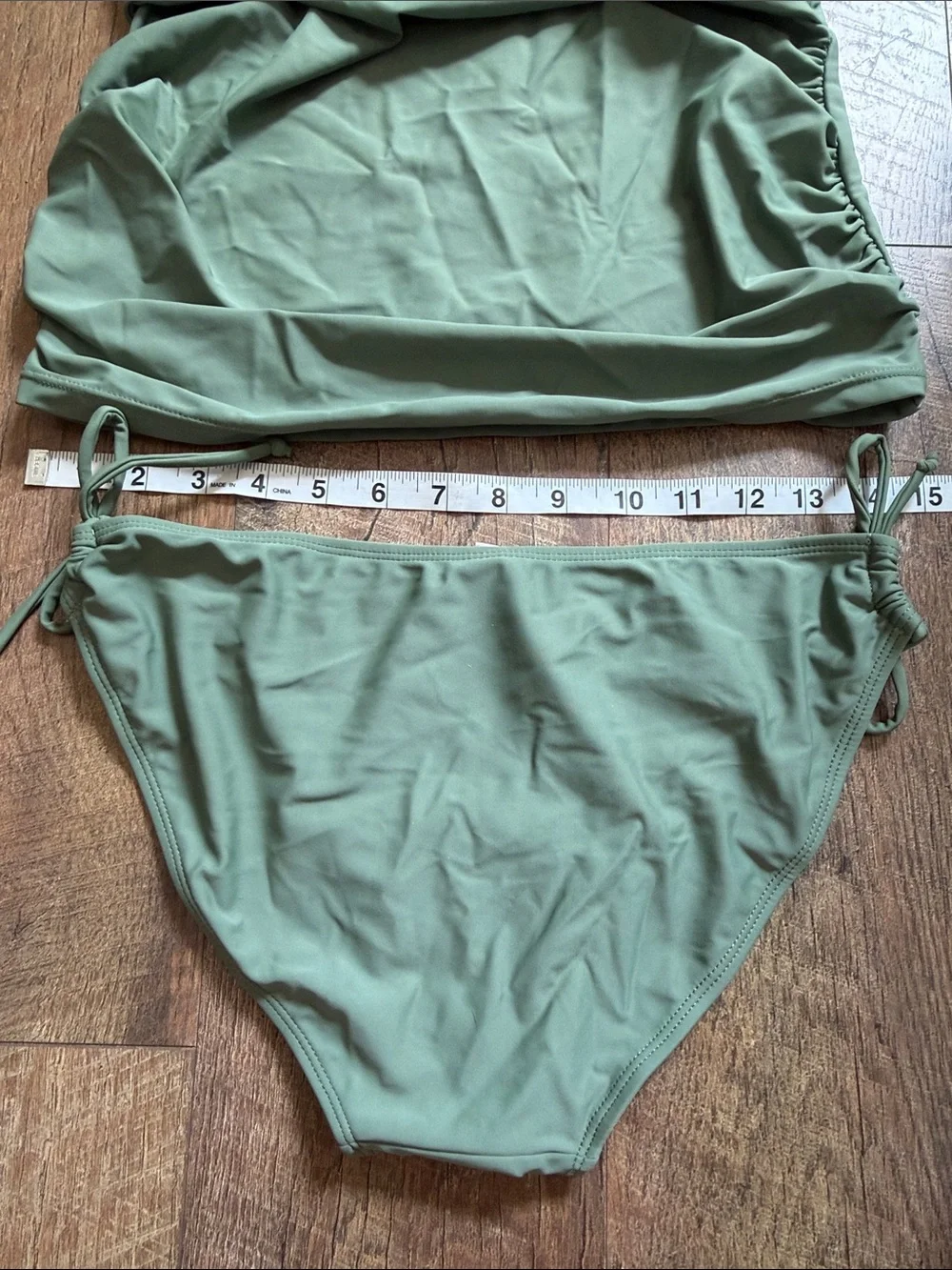 Olive Ruched Tankini Set - Two Piece Swimwear